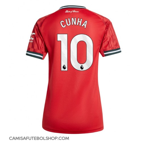 Camisa de time de futebol Manchester United Matheus Cunha #10 Replicas 1º Equipamento Feminina 2025-26 Manga Curta